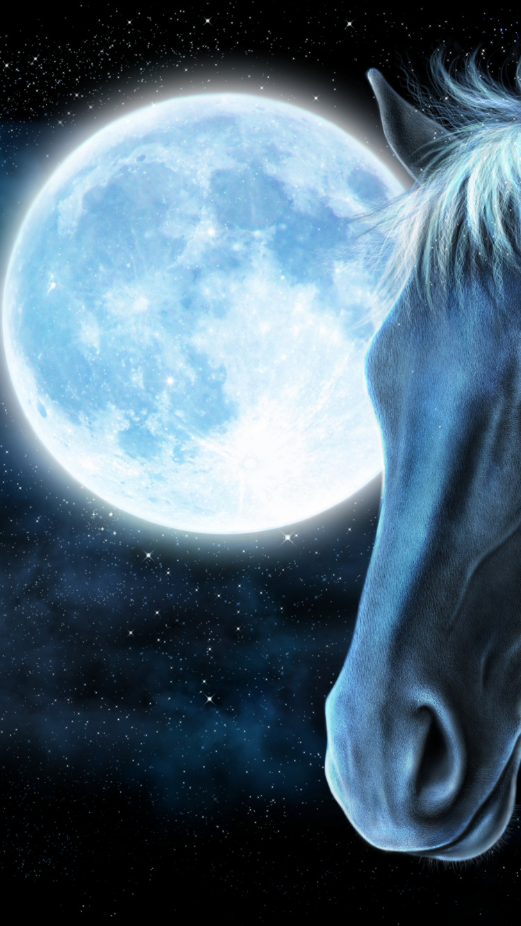 Cabeza de Caballo Blanco Con Fondo de Luna. Wallpaper in 750x1334 Resolution