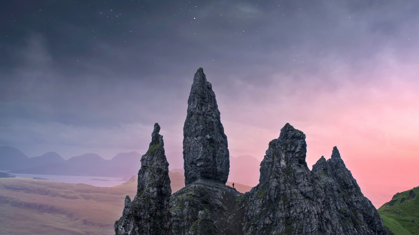 Cloud, Natural Landscape, Old Man of Storr, Rock, Mountain. Wallpaper in 1366x768 Resolution