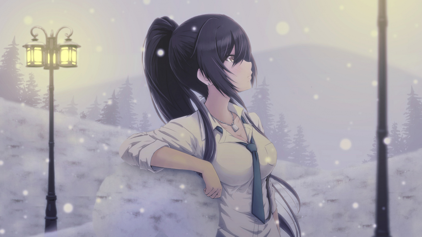 Black Haired Woman Anime Character. Wallpaper in 1366x768 Resolution