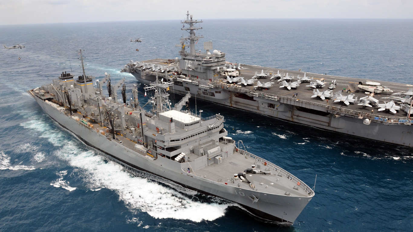 Rapide de Soutien au Combat du Navire, Porte-avions, L'USS Ronald Reagan, Marine Des États-unis, Navire de Guerre. Wallpaper in 1366x768 Resolution