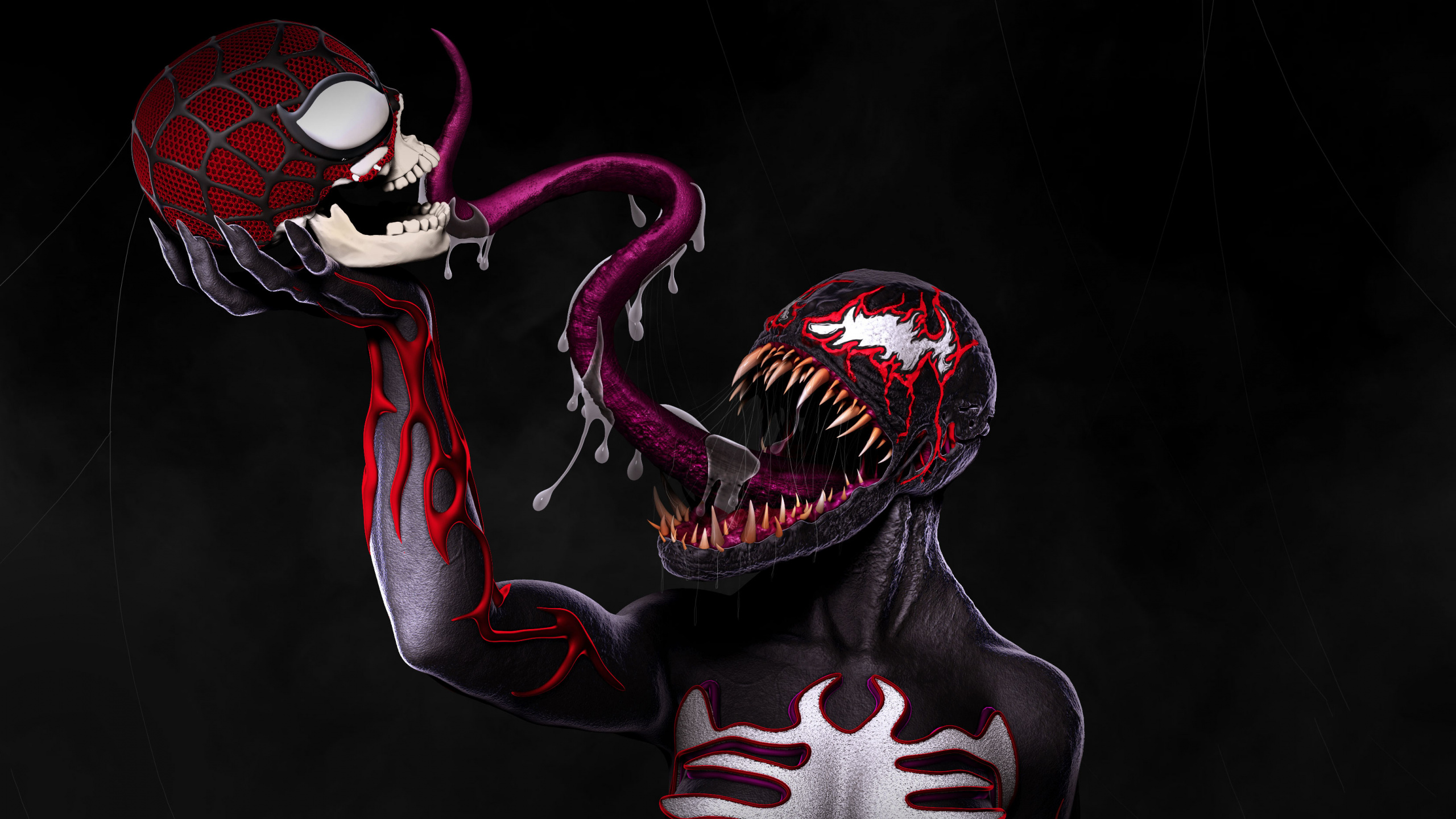 Schwarze Und Rote Drachenillustration. Wallpaper in 2560x1440 Resolution