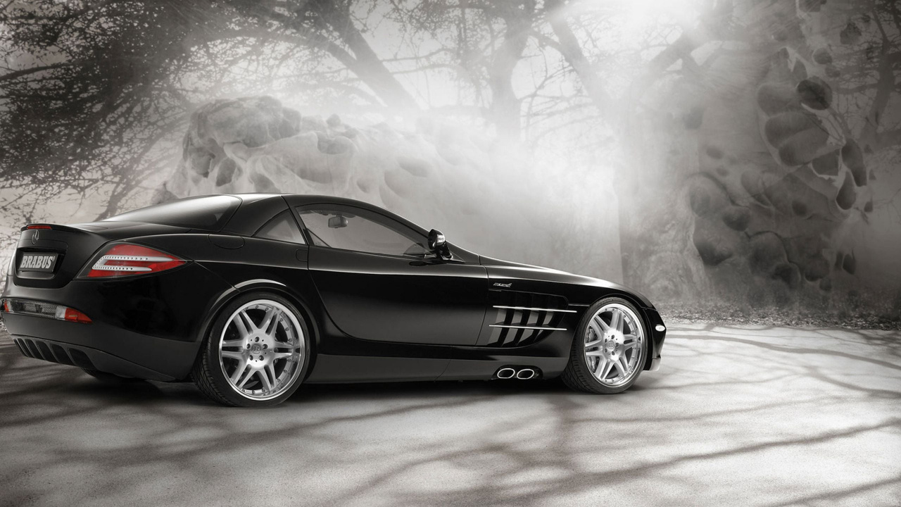 Mercedes Benz Coupé Noir Sur Surface Blanche. Wallpaper in 1280x720 Resolution