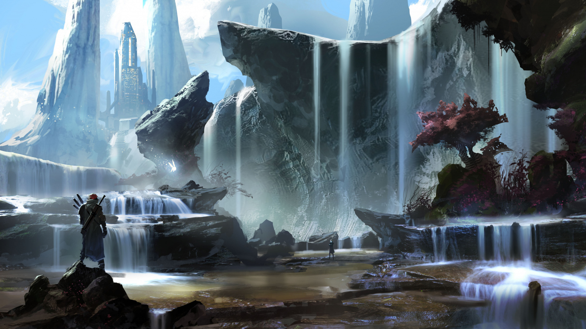 Flores Rosadas en Jarrón de Cerámica Blanca. Wallpaper in 1920x1080 Resolution