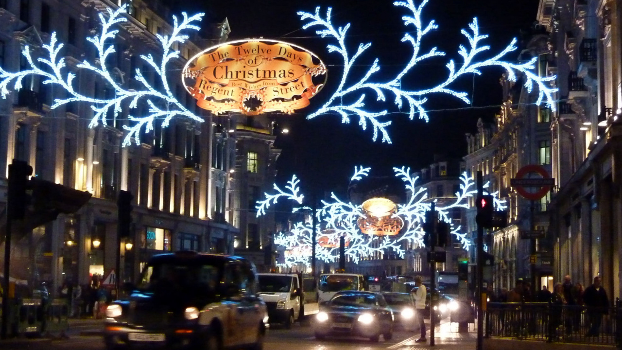 London Oxford Airport, Oxford Street, Christmas Day, Regent Street, Landmark. Wallpaper in 1280x720 Resolution