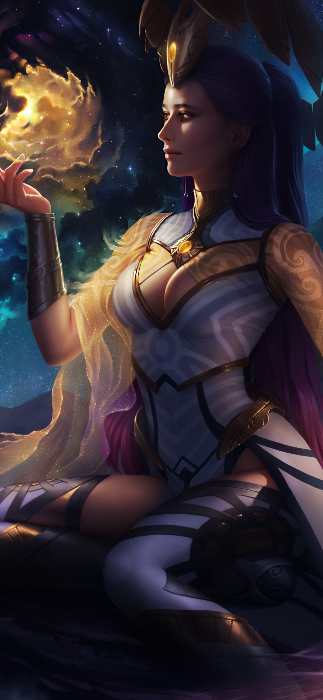 Femme en Robe Brune Assise Sur un Rocher. Wallpaper in 1125x2436 Resolution