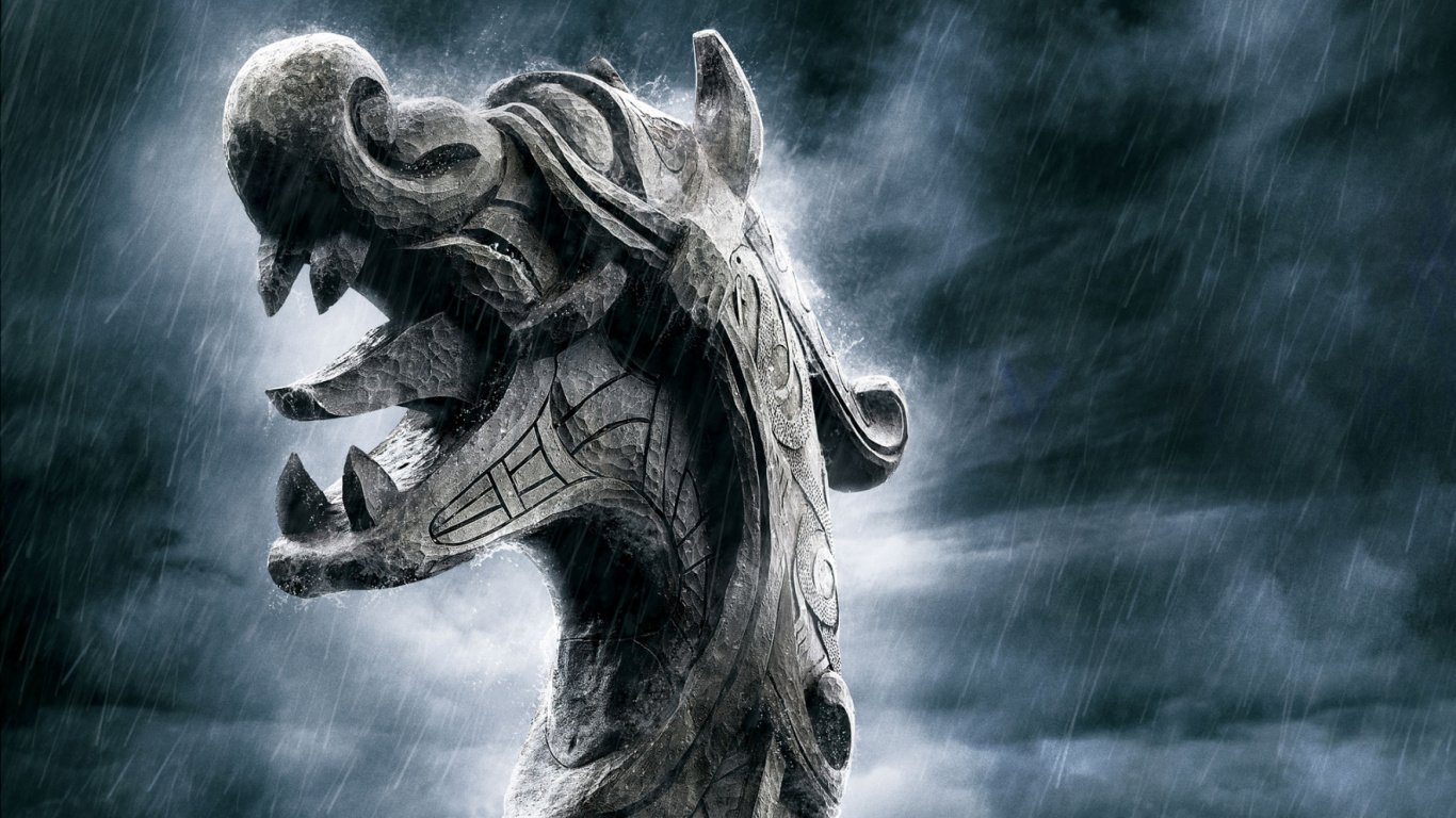 Black and White Dragon Illustration. Wallpaper in 1366x768 Resolution