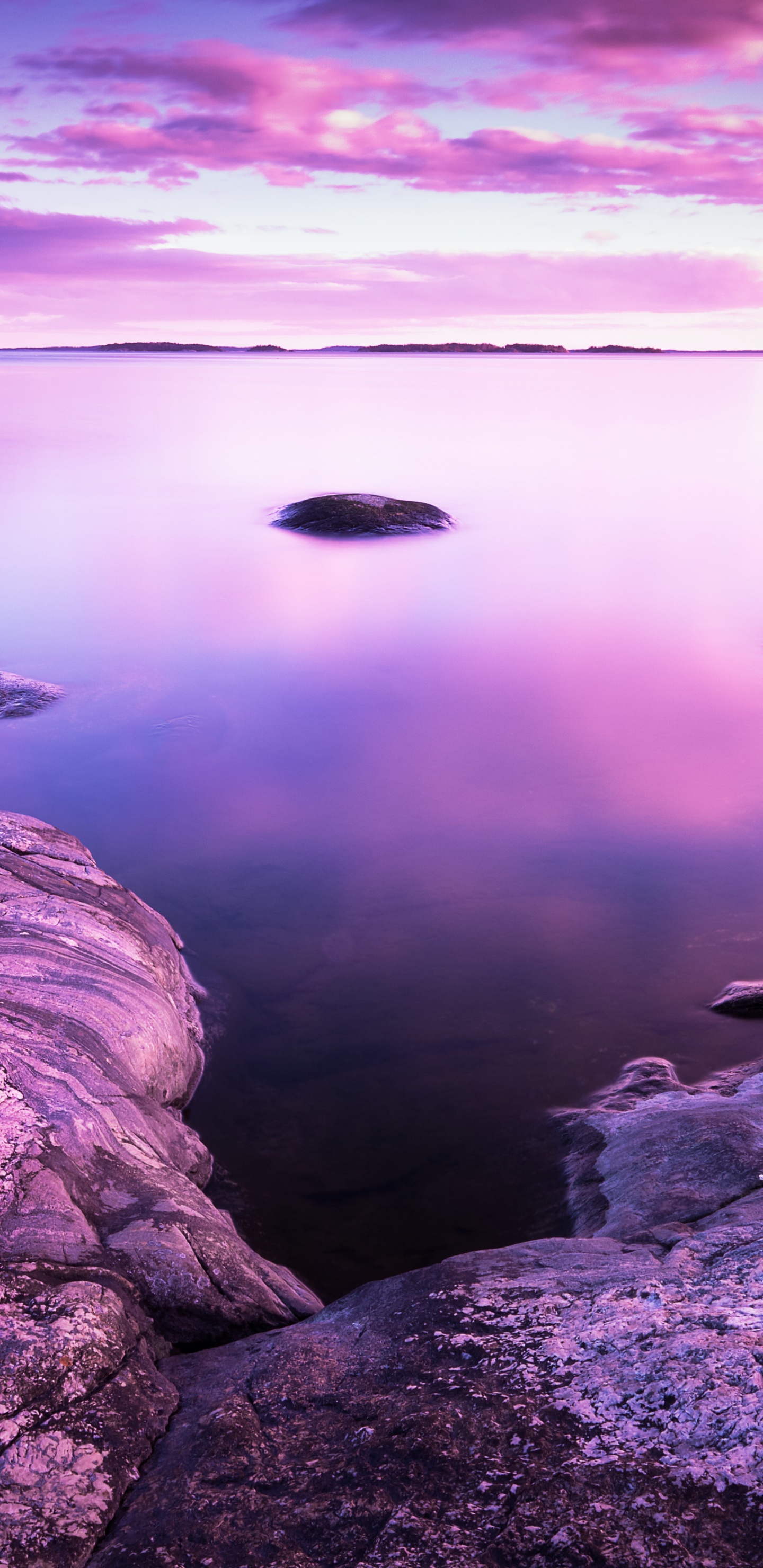 Gewässer, Natur, Naturlandschaft, Purpur, Meer. Wallpaper in 1440x2960 Resolution