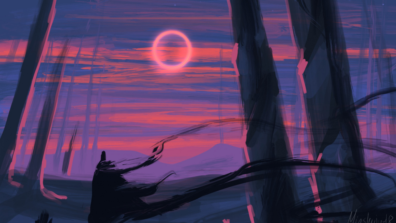 艺术, 剪影, 红色的, 紫色的, 气氛 壁纸 1366x768 允许