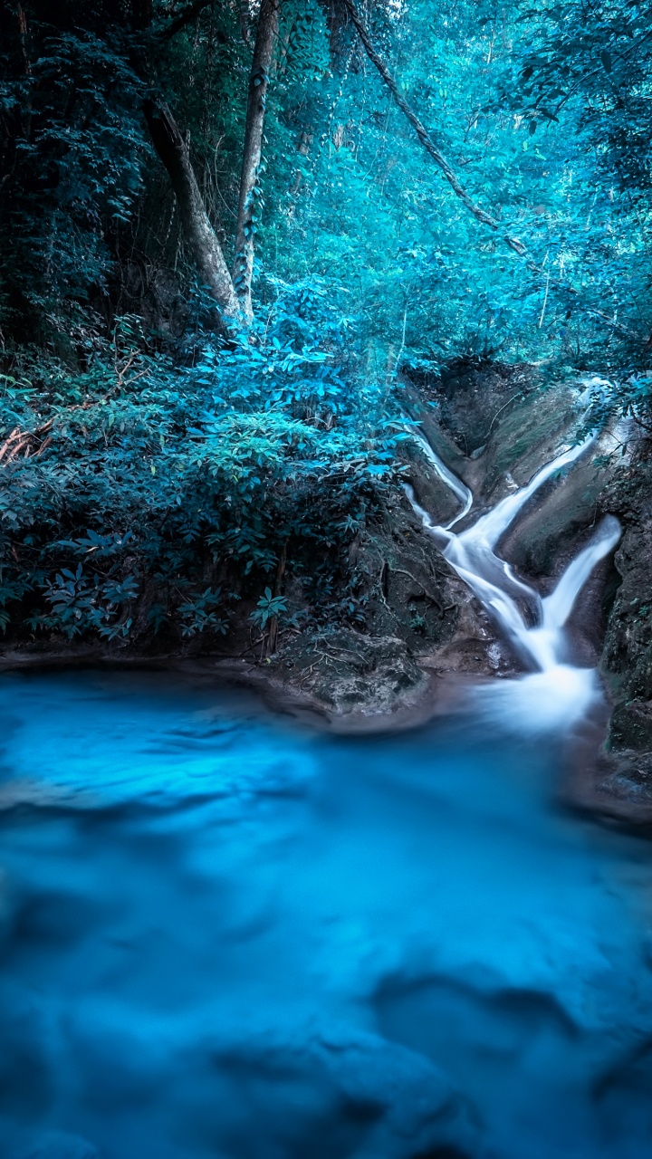 Kanchanaburi, Tropical Rainforest, Waterfall, Rainforest, Jungle. Wallpaper in 720x1280 Resolution