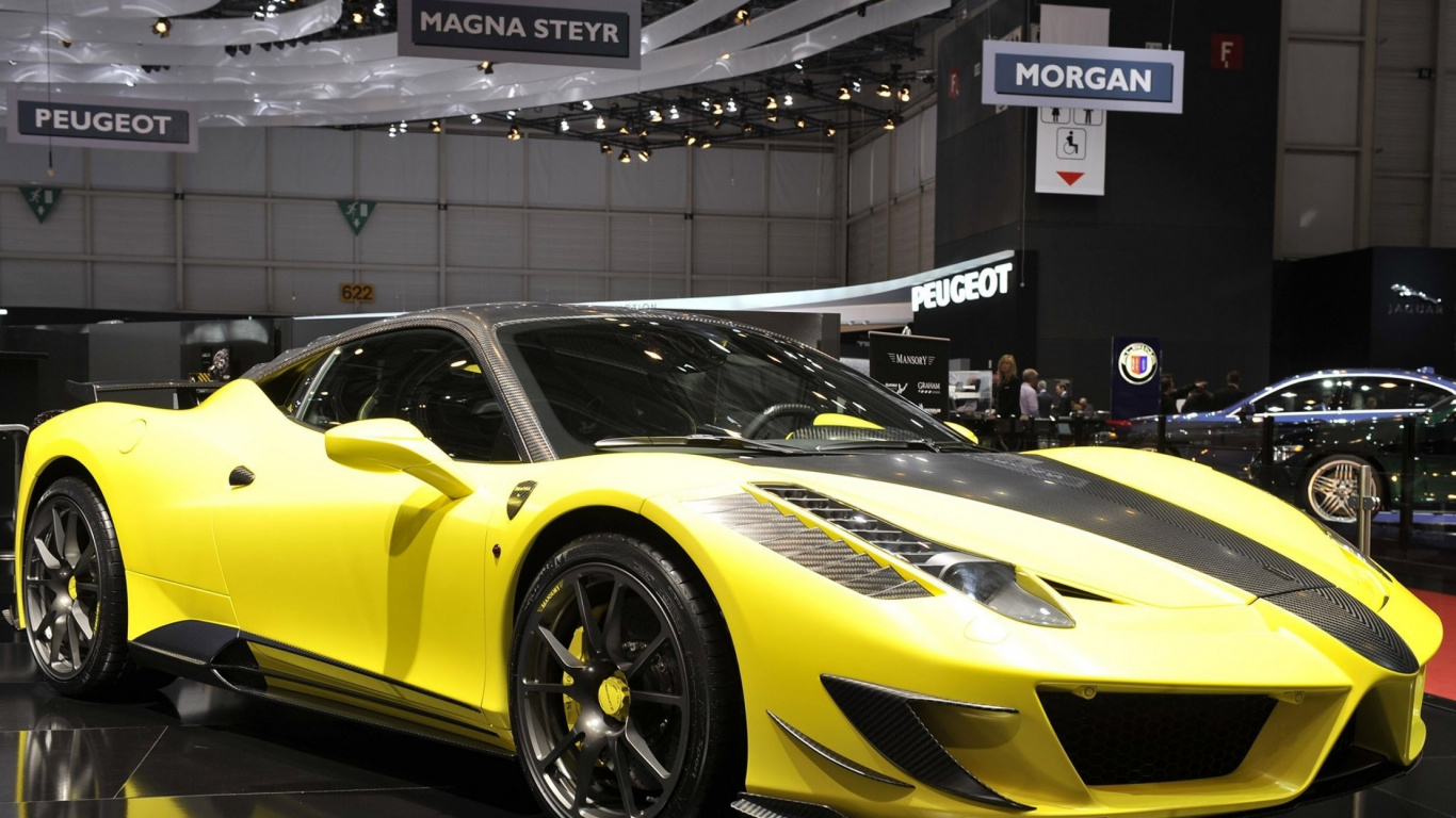 Yellow Lamborghini Aventador Parked Inside Building. Wallpaper in 1366x768 Resolution