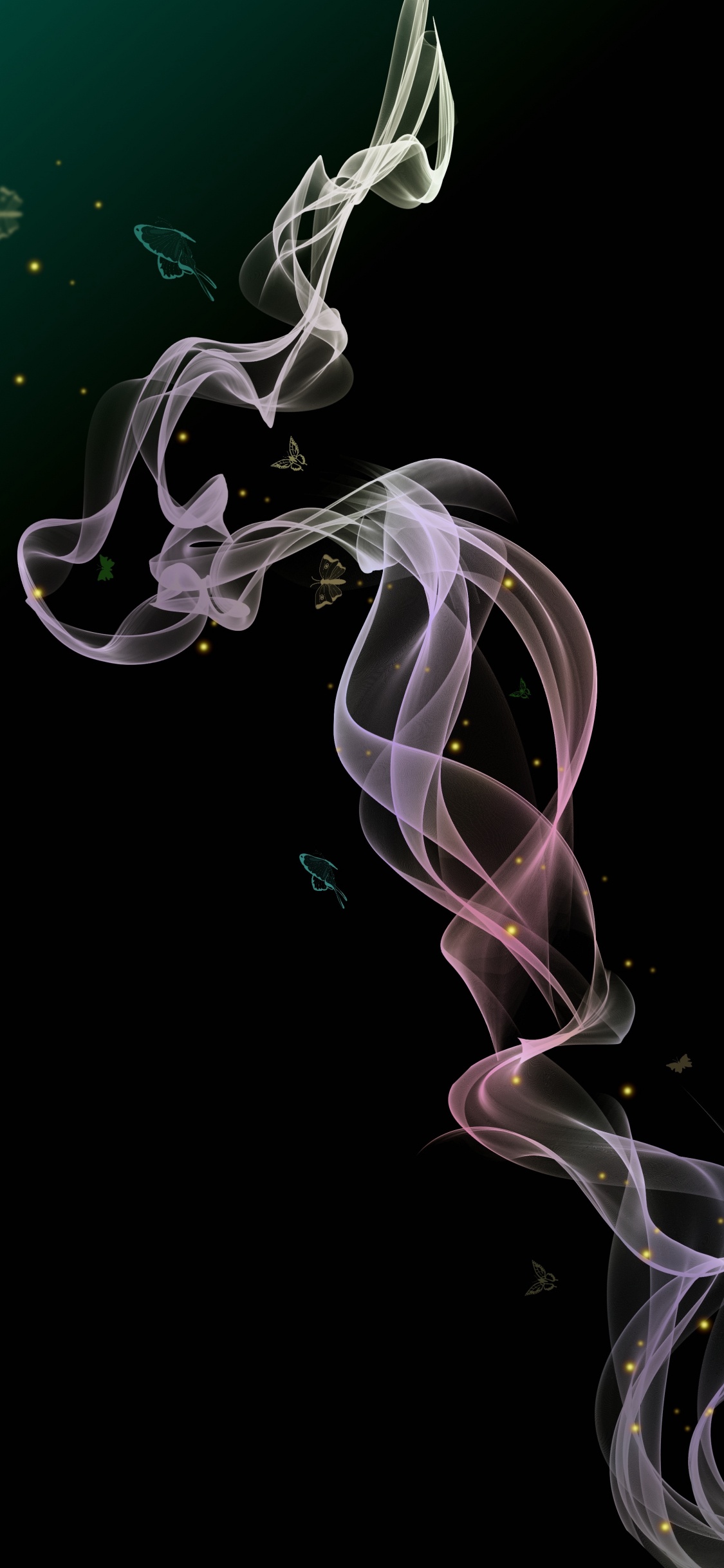 White and Green Smoke Illustration. Wallpaper in 1125x2436 Resolution
