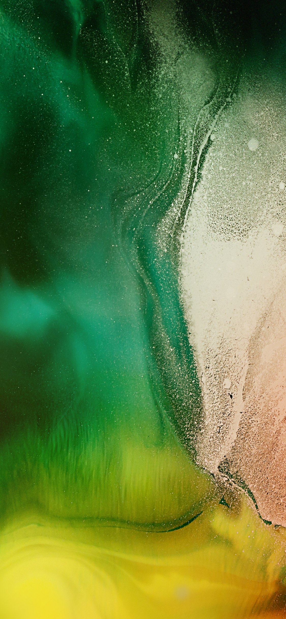 Peinture Abstraite Verte Blanche et Jaune. Wallpaper in 1125x2436 Resolution