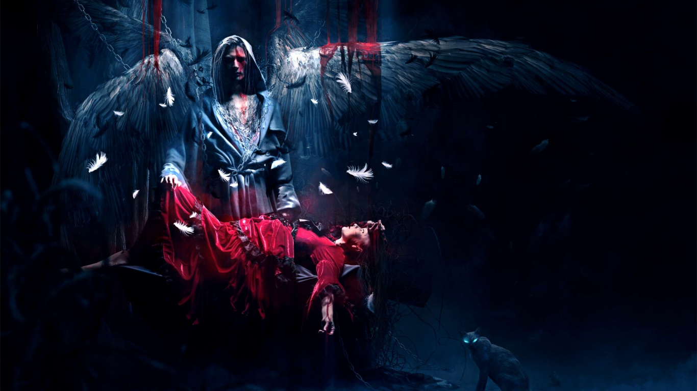 Femme en Robe Rouge Avec Masque Noir. Wallpaper in 1366x768 Resolution