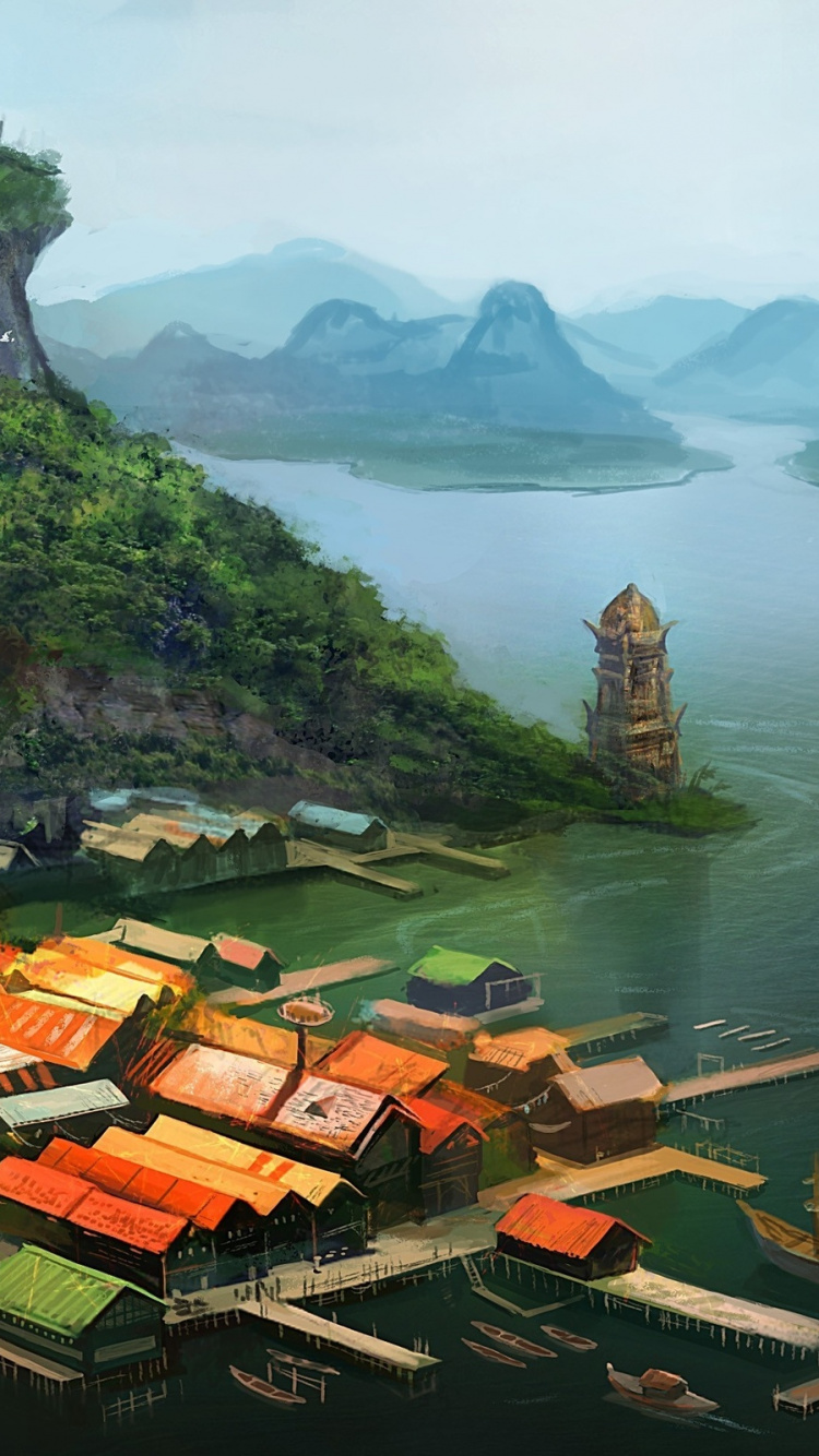 Aerial View of Houses Near Body of Water During Daytime. Wallpaper in 750x1334 Resolution