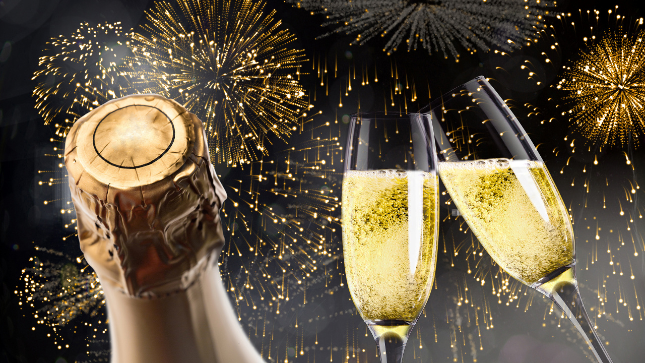 新年前夕, 香槟, 新的一年, 缔约方, 新年当天 壁纸 1280x720 允许