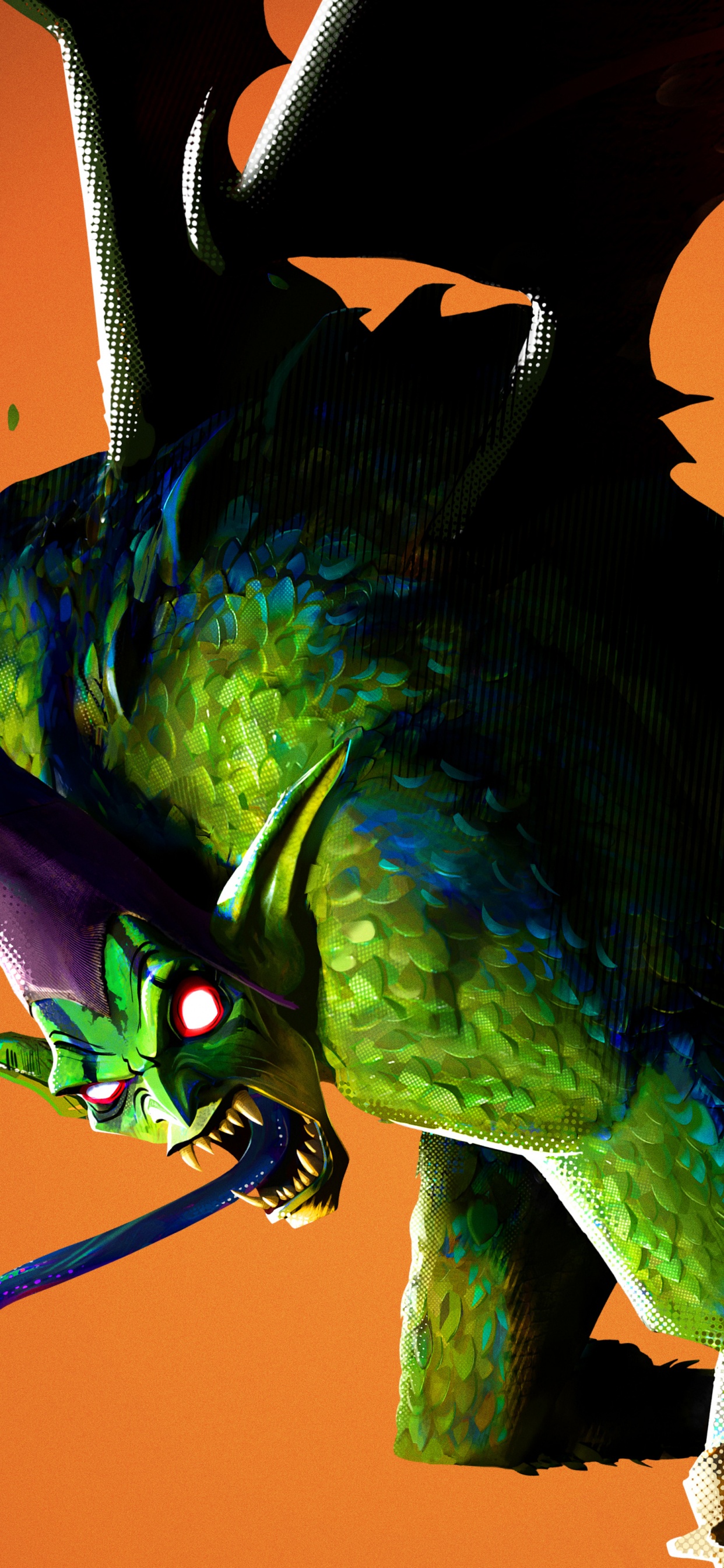 Illustration de Dragon Vert et Bleu. Wallpaper in 1242x2688 Resolution