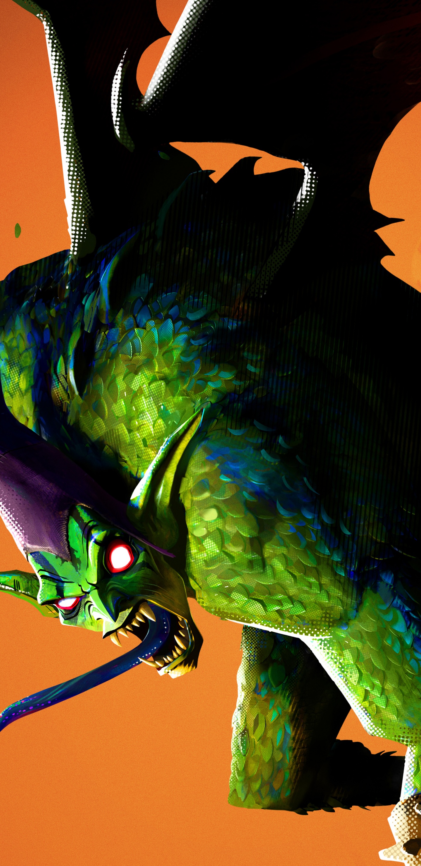 Green and Blue Dragon Illustration. Wallpaper in 1440x2960 Resolution