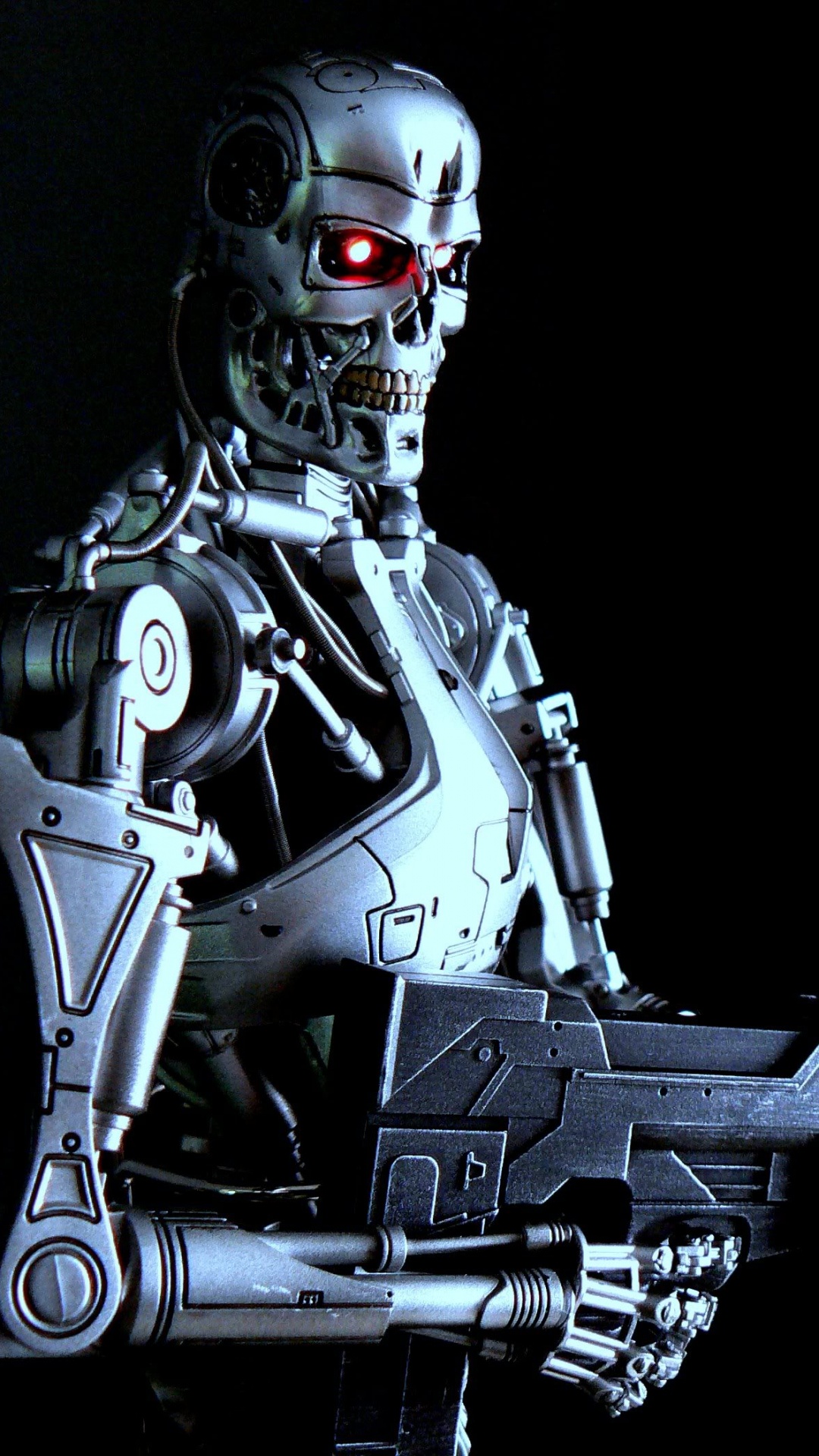 Gray Robot Holding Gun Illustration. Wallpaper in 1080x1920 Resolution