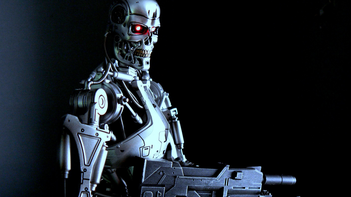 Grauer Roboter Mit Pistole Abbildung. Wallpaper in 1366x768 Resolution