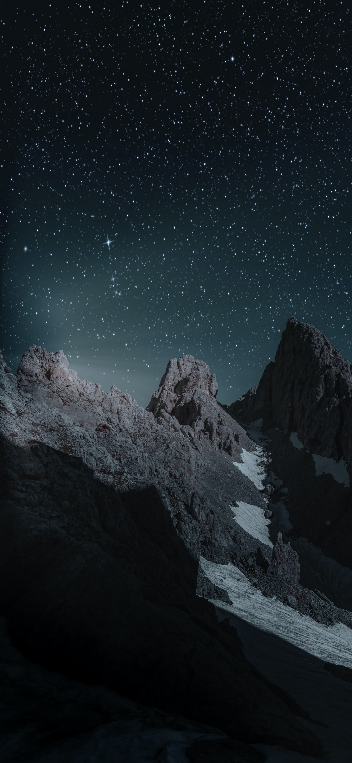 Berge Nachtzeit, Nacht, Malerei, Stern, Natur. Wallpaper in 1125x2436 Resolution