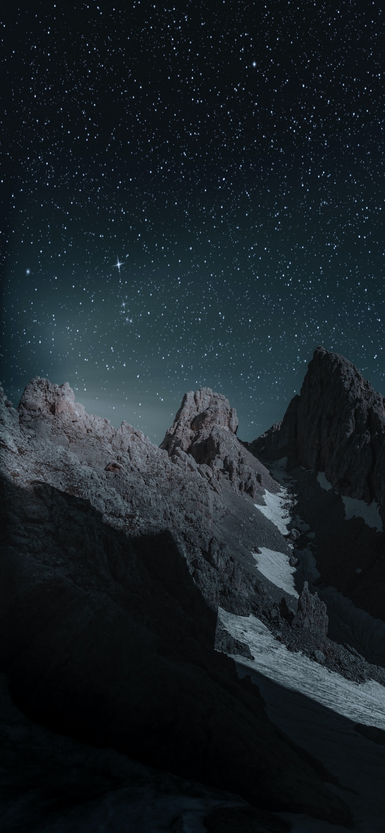 Berge Nachtzeit, Nacht, Malerei, Stern, Natur. Wallpaper in 1242x2688 Resolution