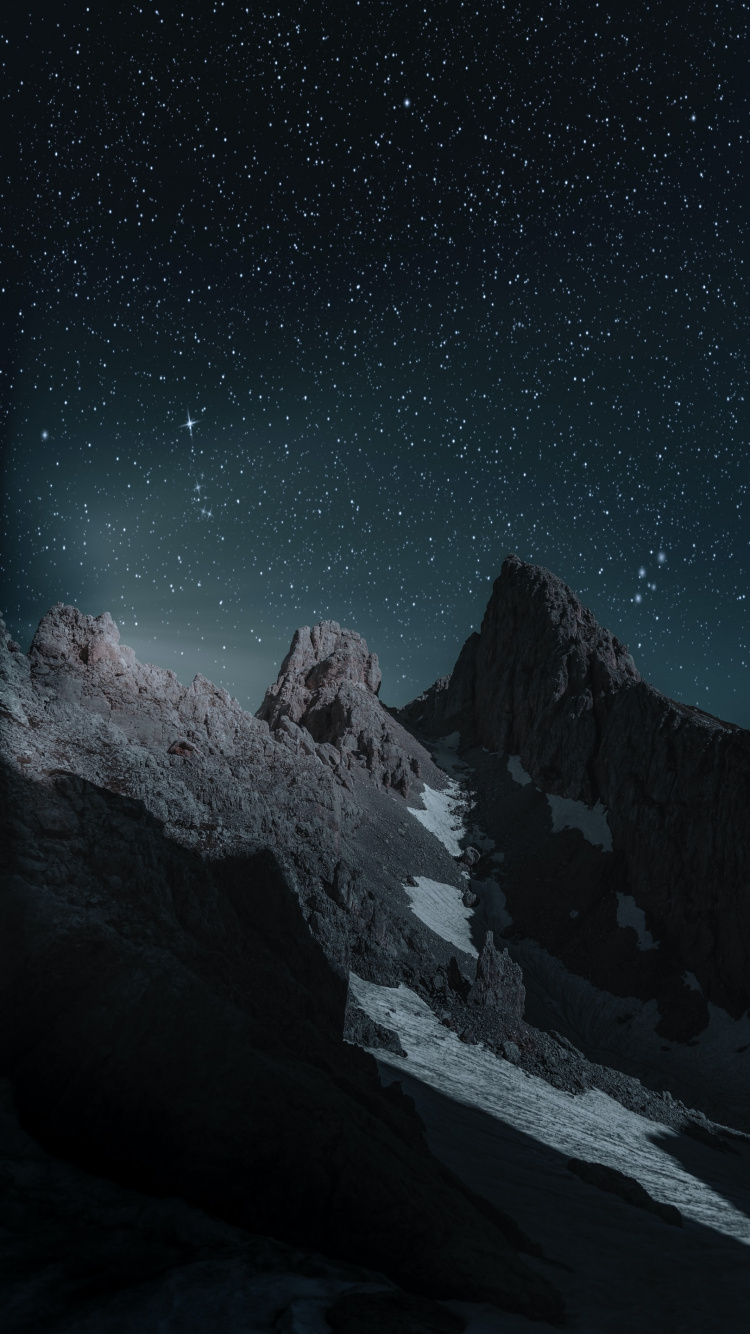 Berge Nachtzeit, Nacht, Malerei, Stern, Natur. Wallpaper in 750x1334 Resolution