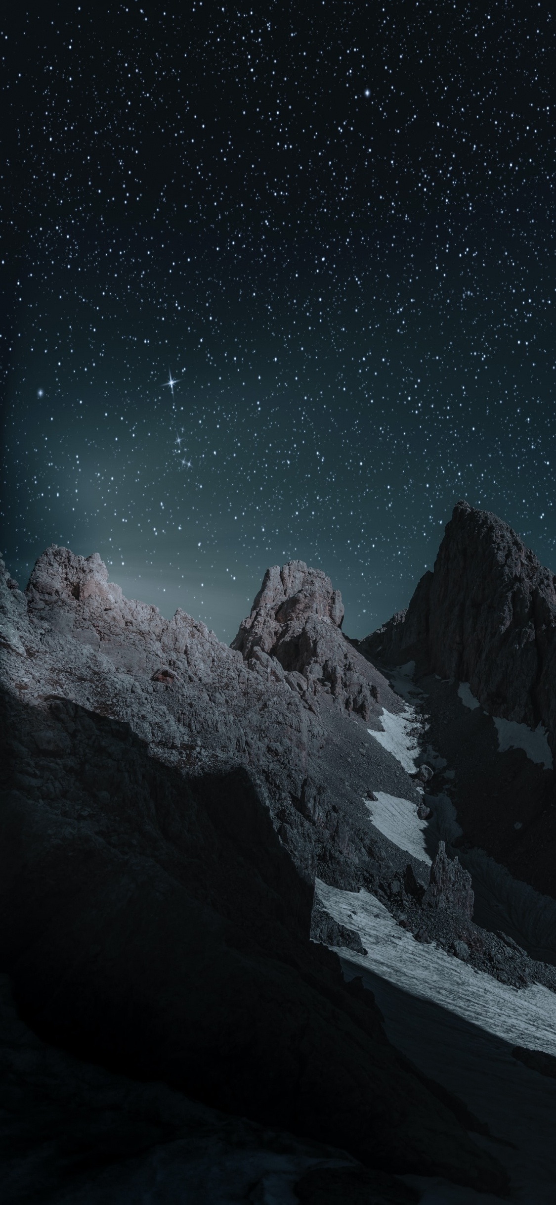 Mountains Night Time, Night, Mountain, Painting, Star. Wallpaper in 1125x2436 Resolution