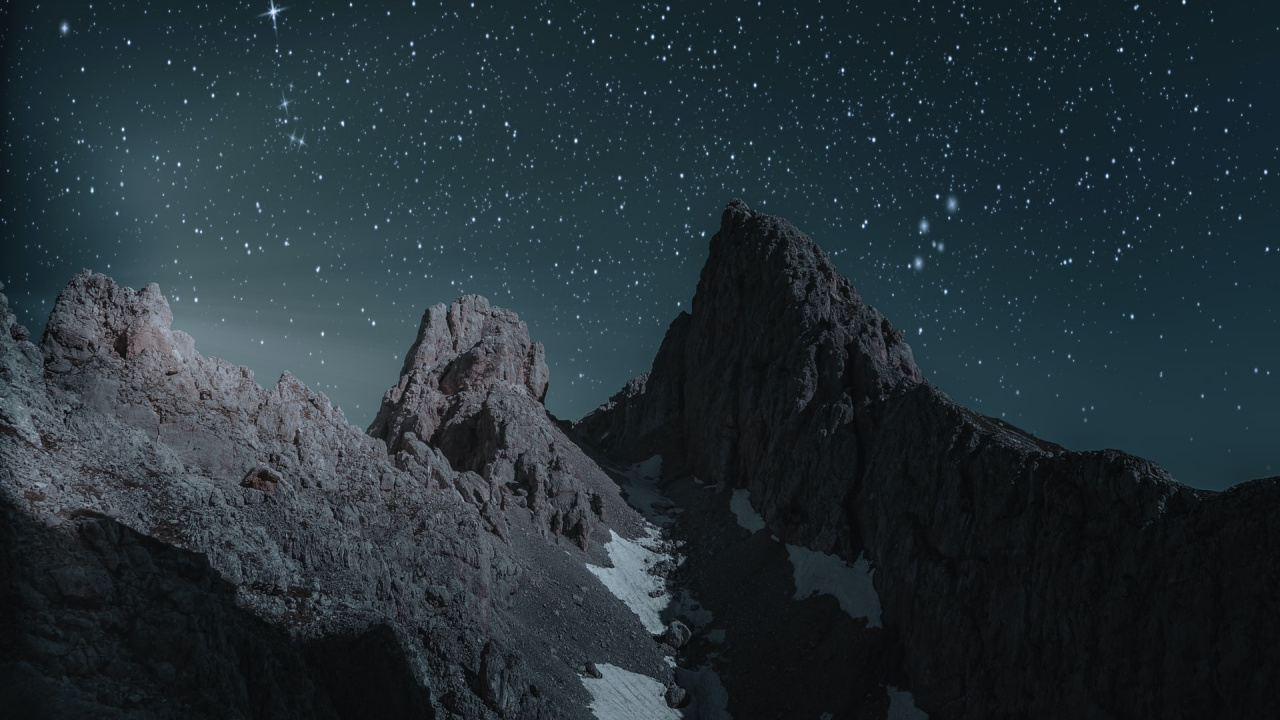 Mountains Night Time, Night, Mountain, Painting, Star. Wallpaper in 1280x720 Resolution