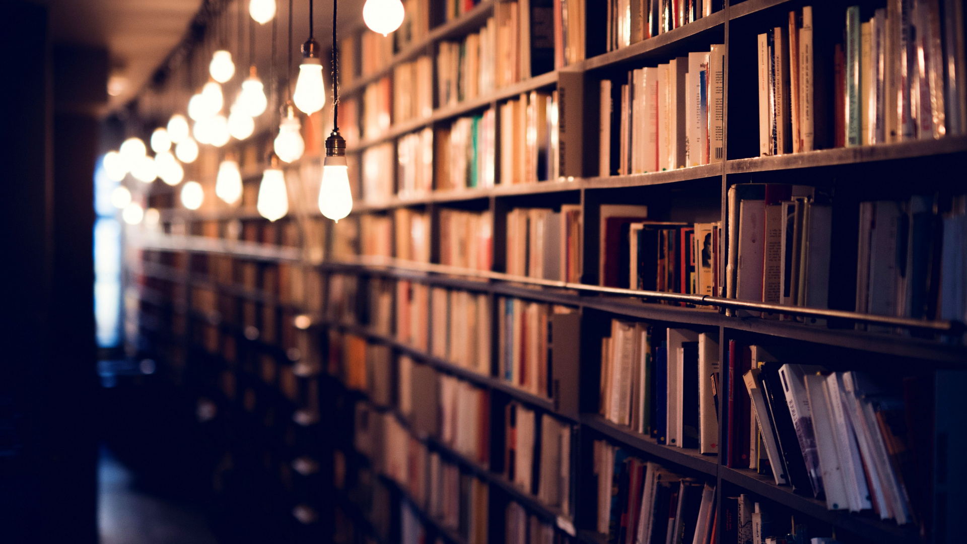 Braune Bücherregale Aus Holz Mit Licht im Zimmer. Wallpaper in 1920x1080 Resolution