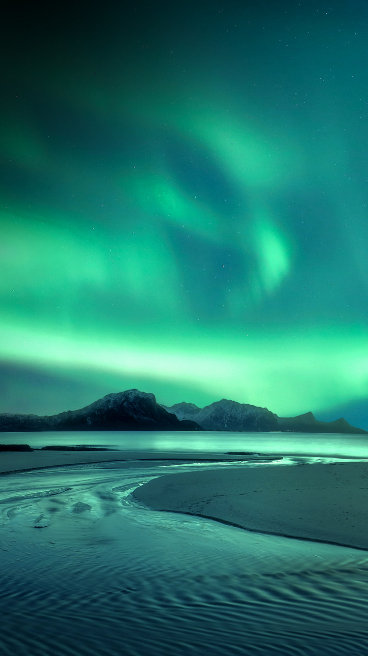 LG, LG Q70, Nature, Aurora, Green. Wallpaper in 750x1334 Resolution