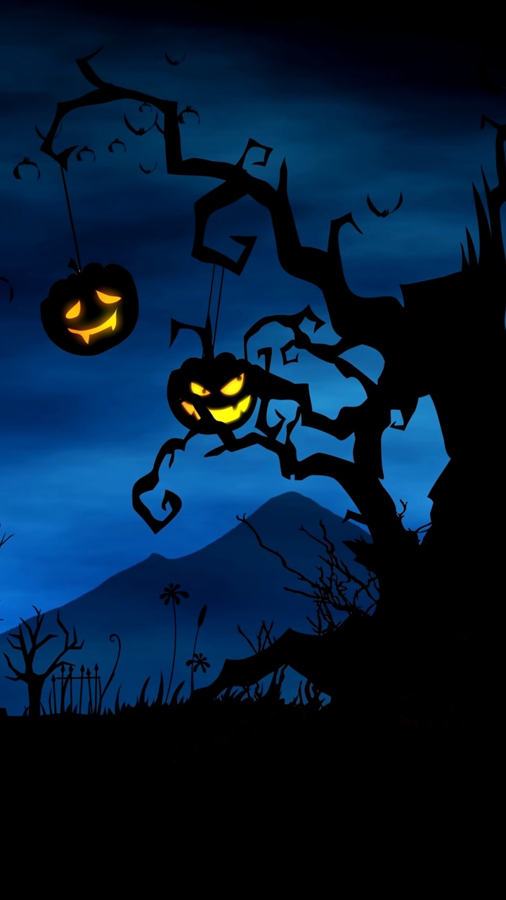 Helloween, Android, Obscurité, Jack o Lantern, Silhouette. Wallpaper in 720x1280 Resolution
