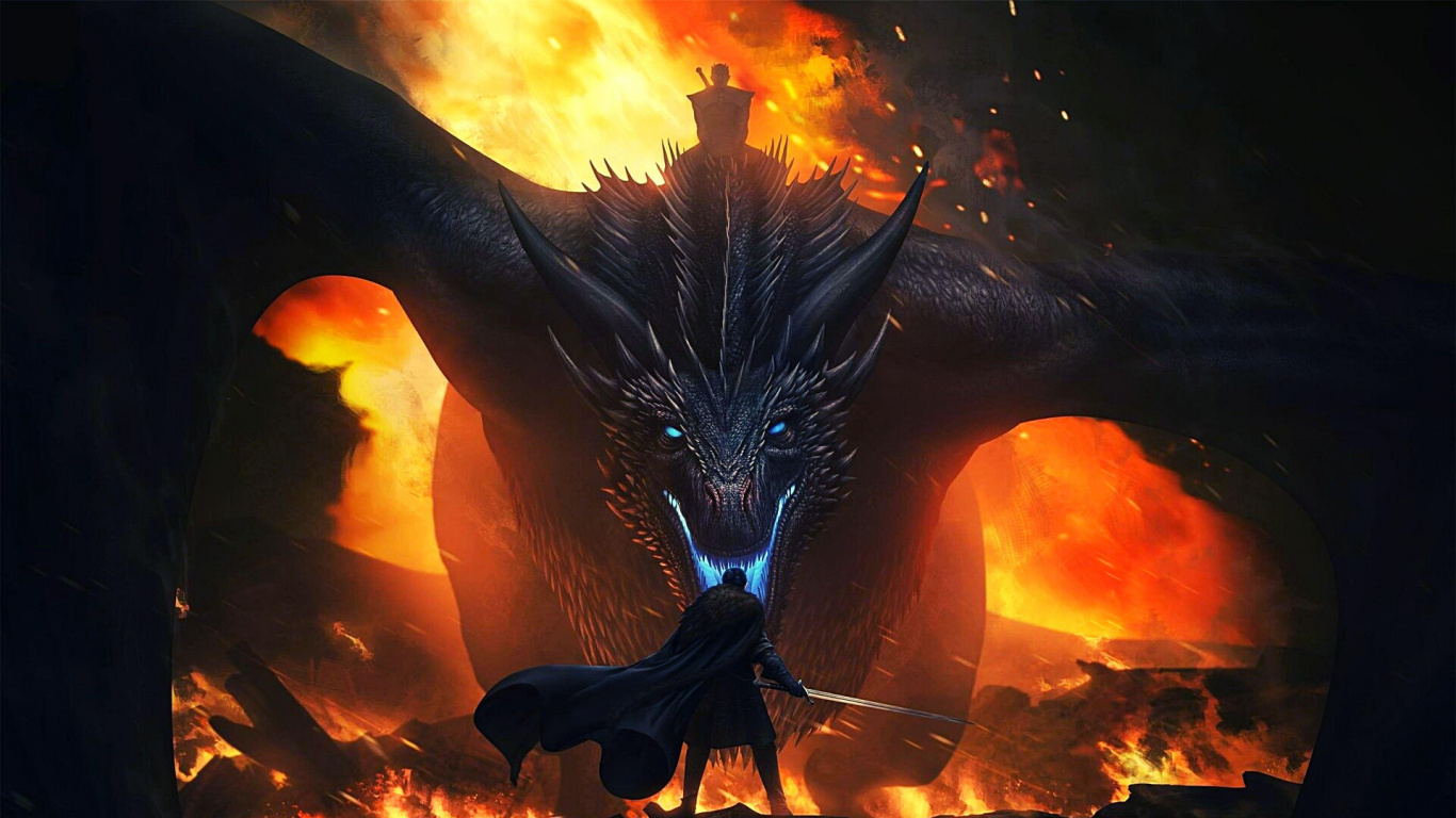Jon Schnee, Nacht König, Daenerys Targaryen, Hitze, Animation. Wallpaper in 1366x768 Resolution