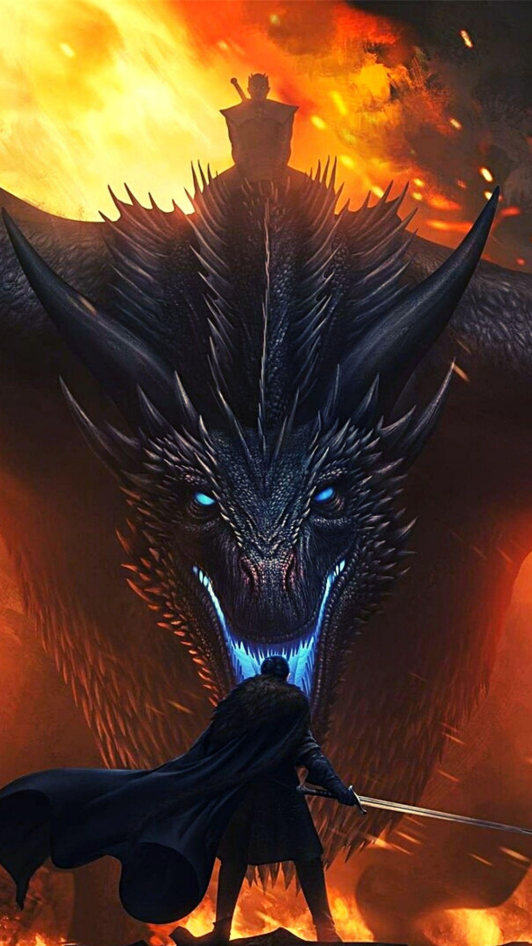 Jon Snow, Night King, Daenerys Targaryen, Heat, Animation. Wallpaper in 1080x1920 Resolution