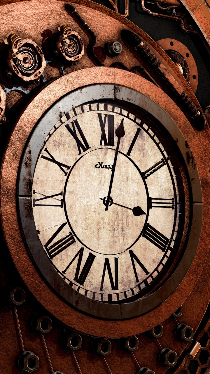 Horloge Analogique Ronde en Bois Marron. Wallpaper in 720x1280 Resolution