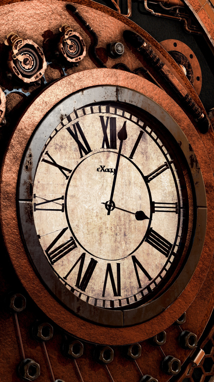 Brown Wooden Round Analog Clock. Wallpaper in 750x1334 Resolution