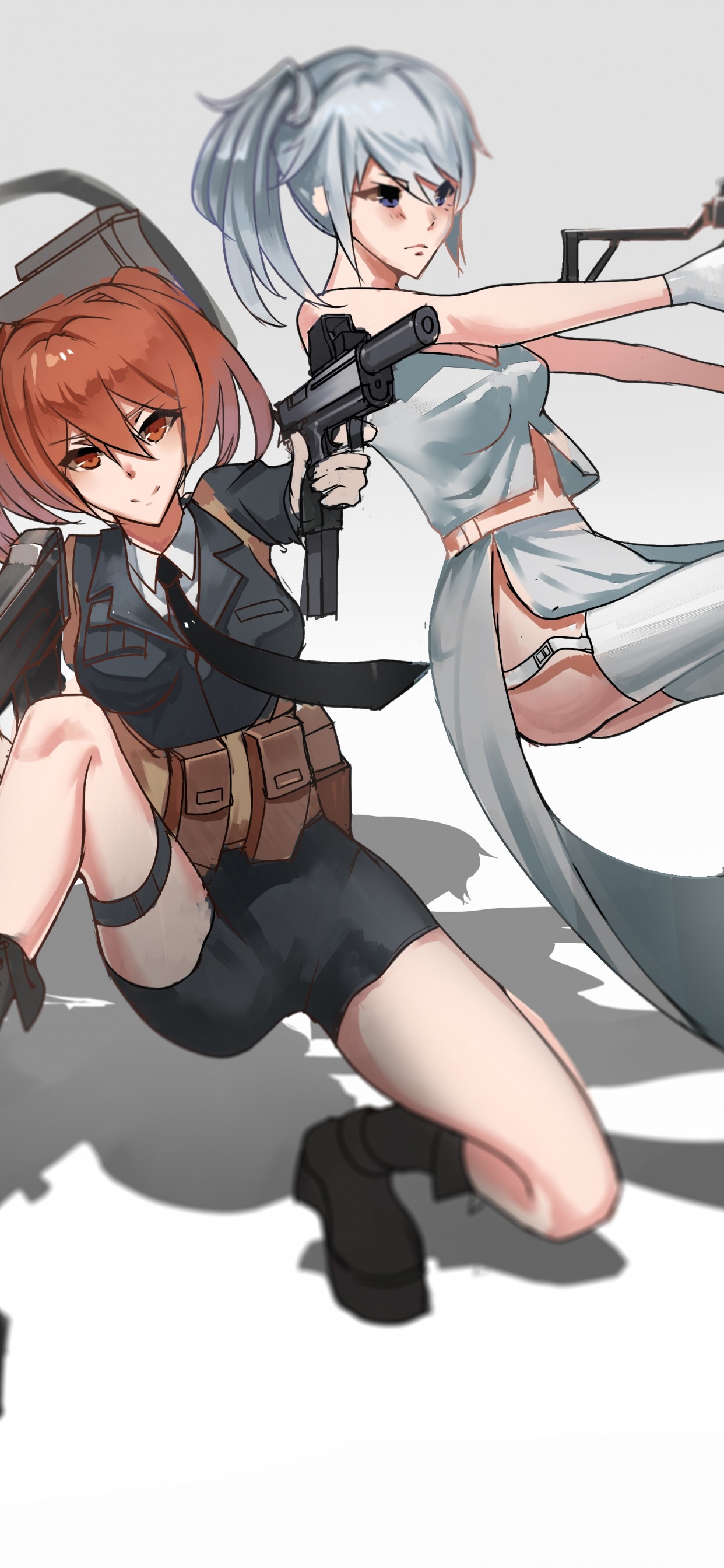 Woman in Black and White Dress Holding Rifle Anime Character. Wallpaper in 1242x2688 Resolution