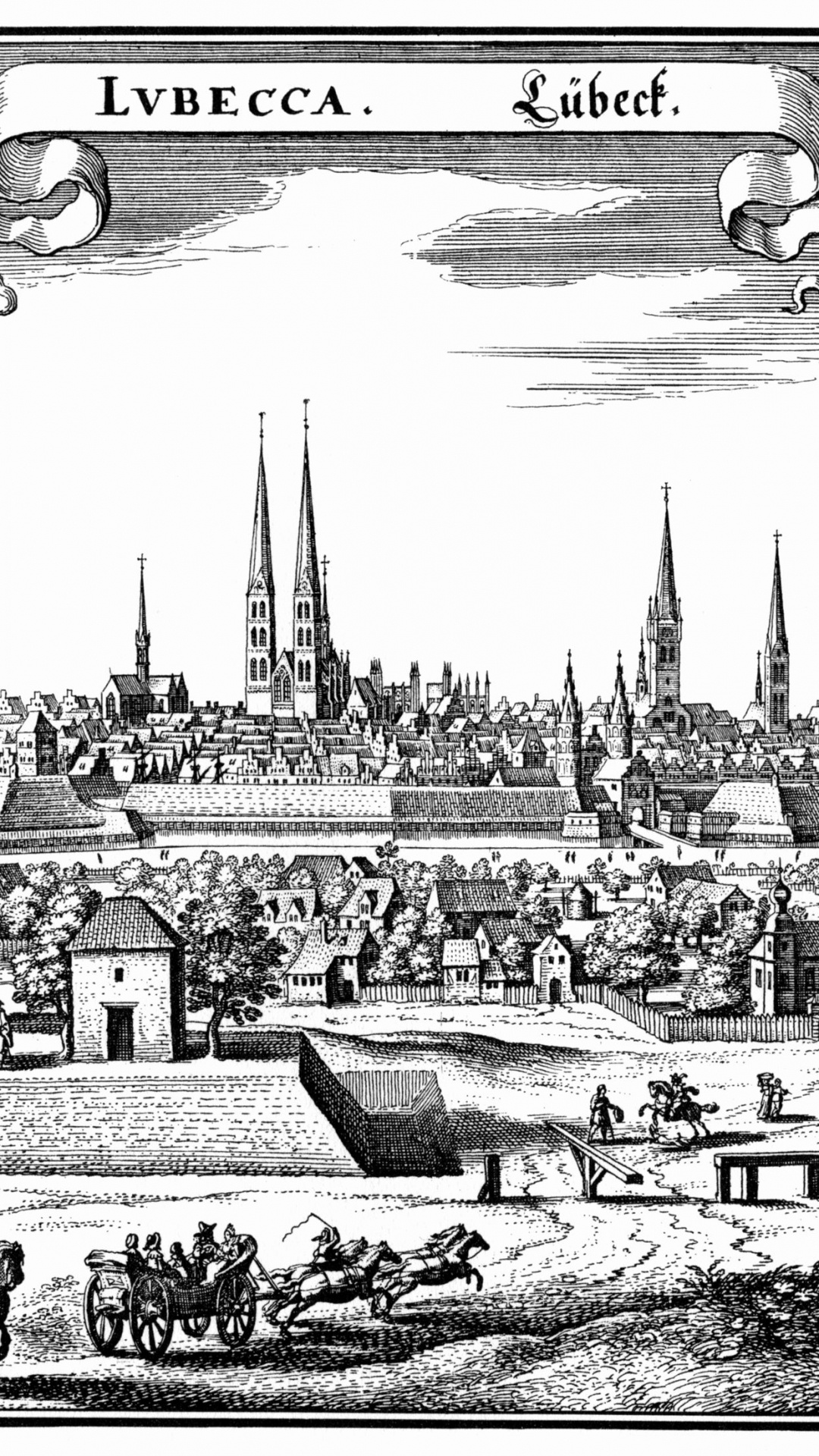 Old Salt Route, Hanseatic League, Coat of Arms of Lbeck, Drawing of Lubeck, Drawing. Wallpaper in 1080x1920 Resolution