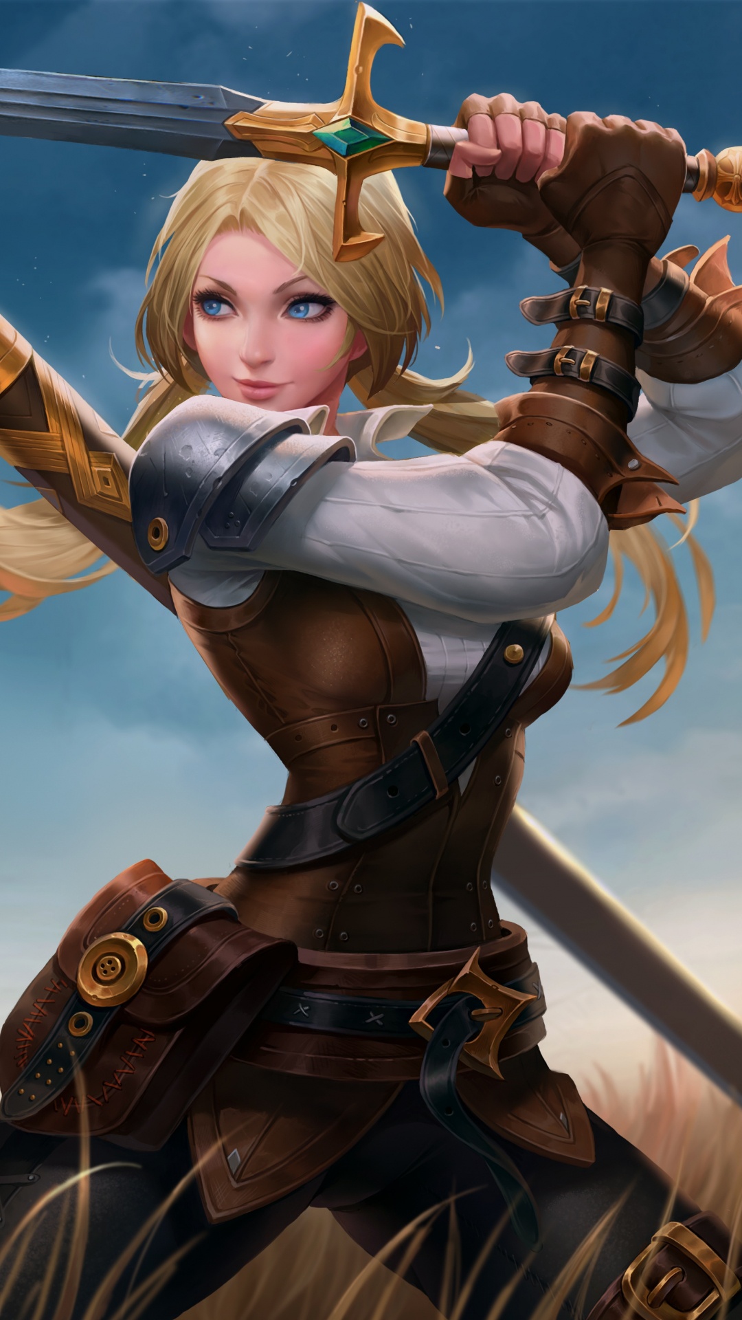 Woman in Black and Brown Dress Holding Sword. Wallpaper in 1080x1920 Resolution