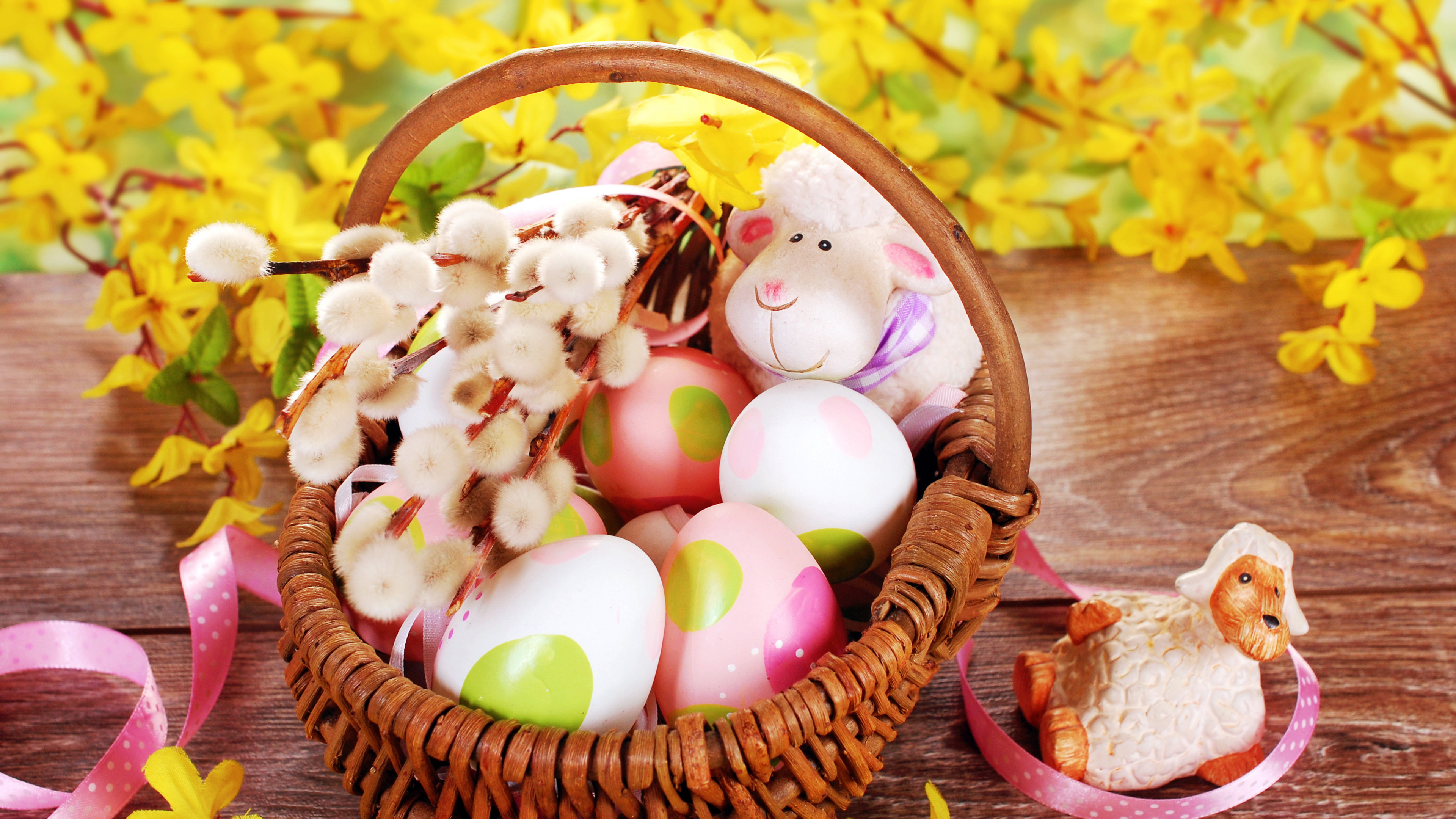 Osterhase, Osterei, Osternest, Korb, Lebensmittel. Wallpaper in 3840x2160 Resolution