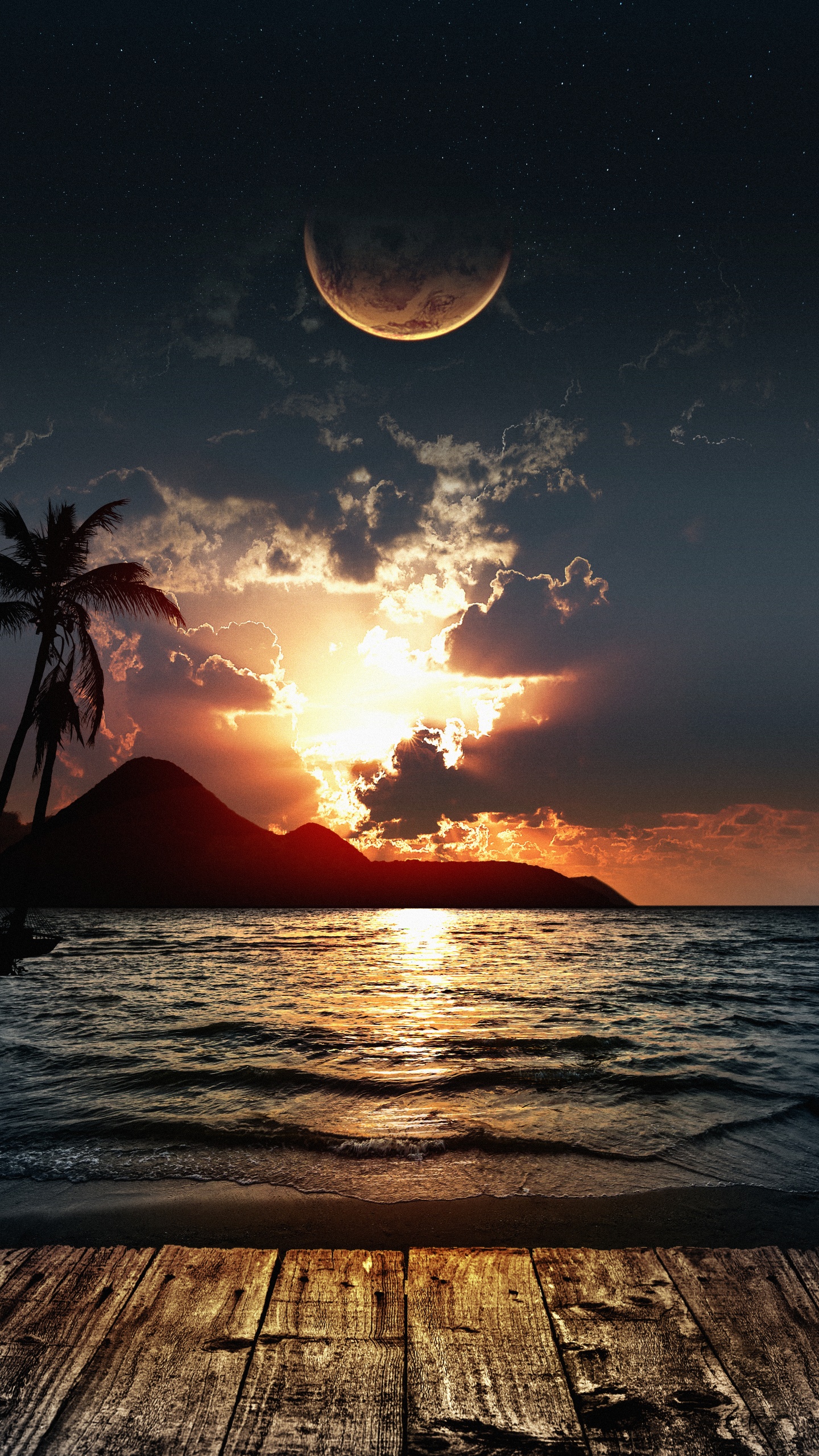 Water, Cloud, Atmosphere, Light, Afterglow. Wallpaper in 1440x2560 Resolution