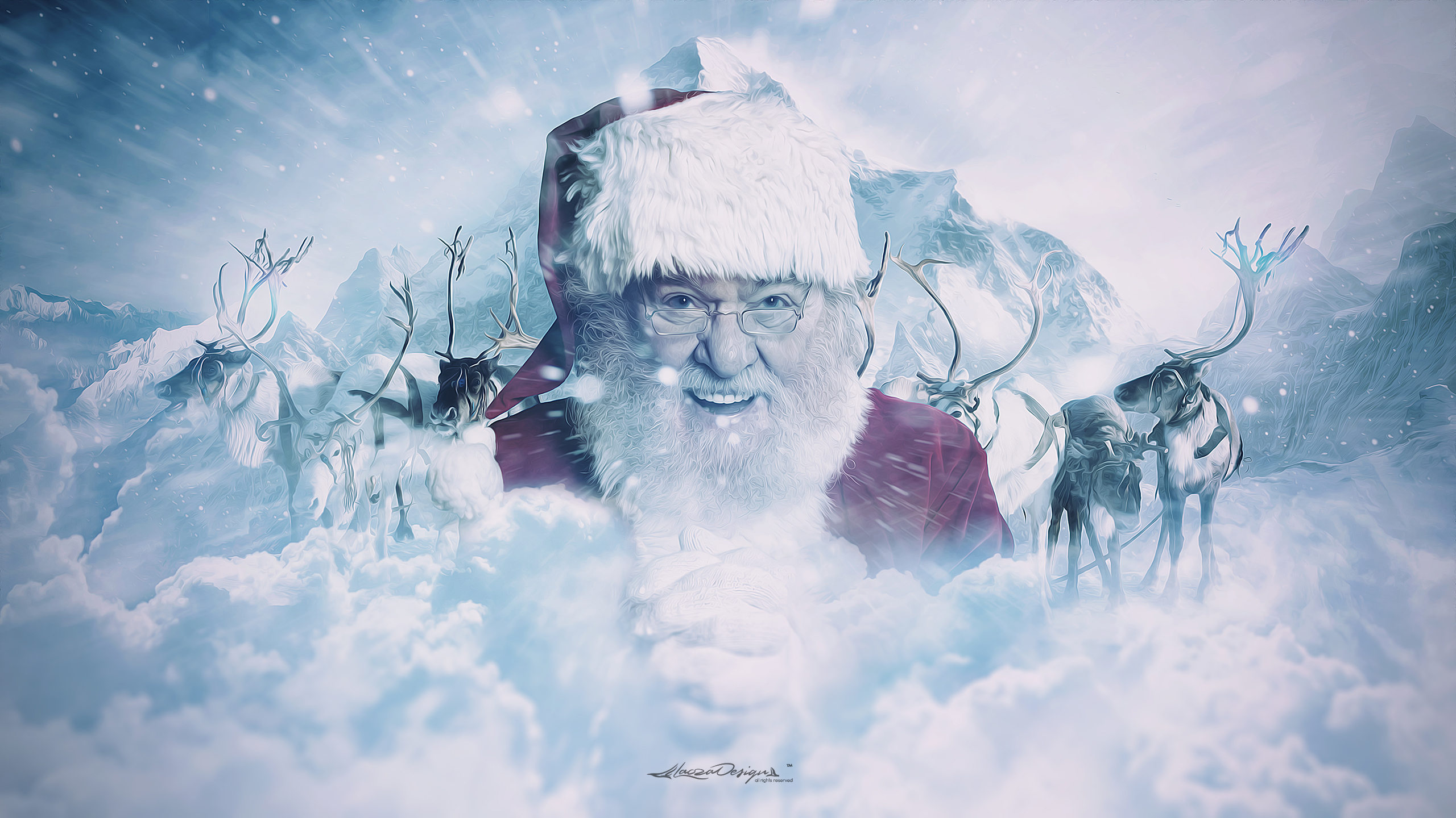 Christmas Day, Ded Moroz, Santa Claus, Watercolor Paint, Art. Wallpaper in 2560x1440 Resolution