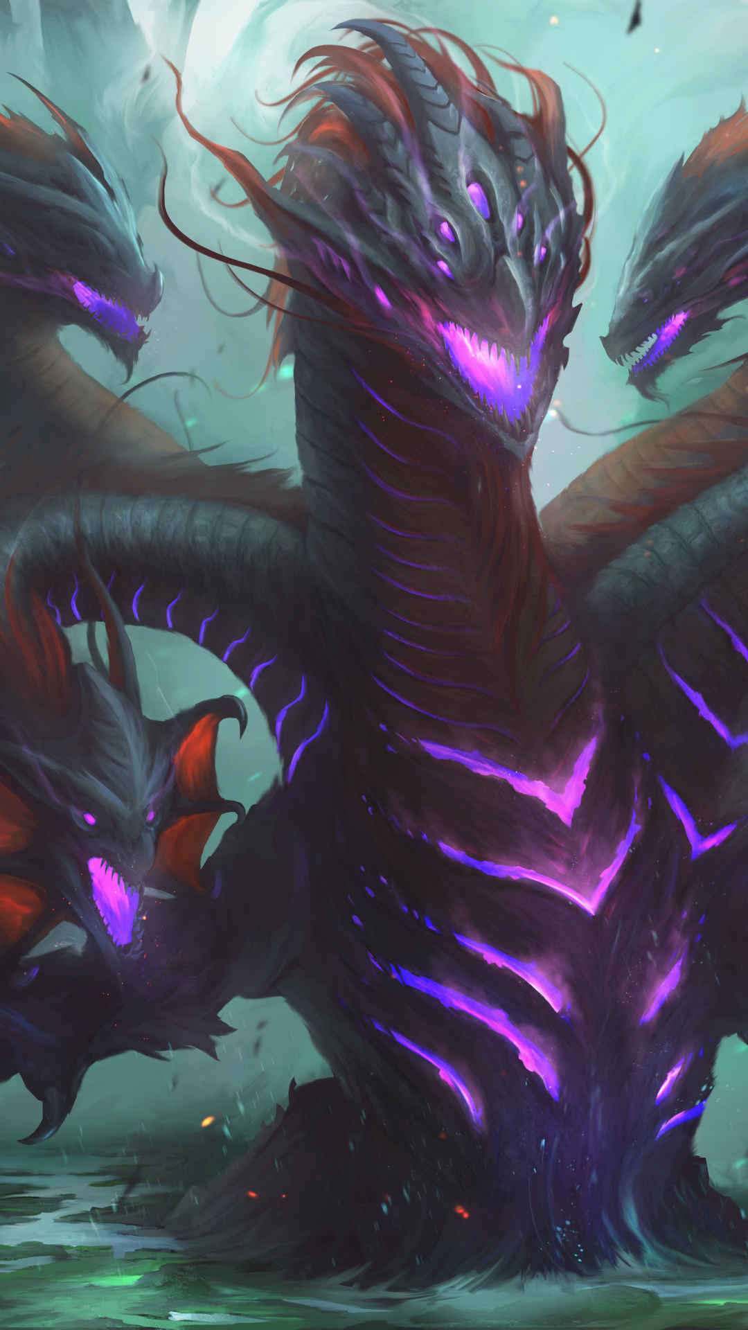 Hydra-Drache, Dragon, Monster, Legendäre Kreatur, Lernäische Hydra. Wallpaper in 1080x1920 Resolution