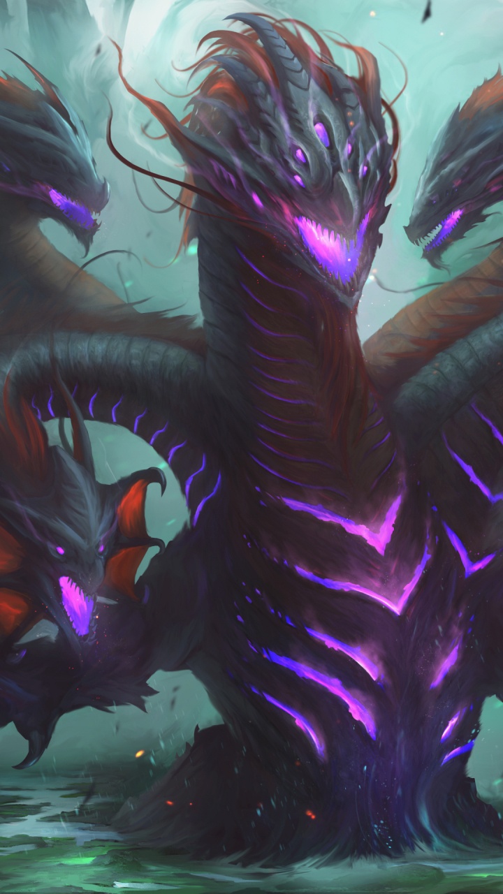 Hydre Dragon, Dragon, Créature Légendaire, Hydre de Lernéenne, Purple. Wallpaper in 720x1280 Resolution