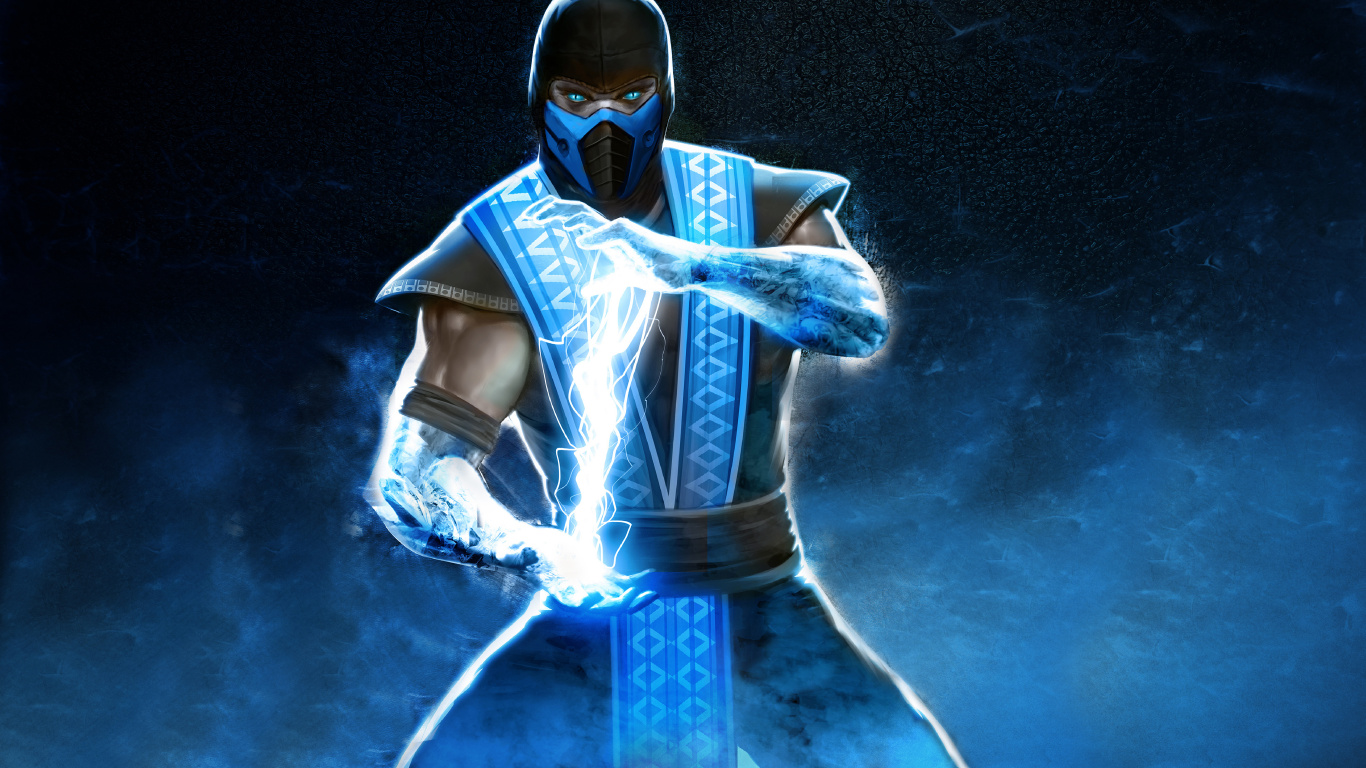 Mortal Kombat x, Escorpión, Mortal Kombat, Azul, Arte Digital. Wallpaper in 1366x768 Resolution