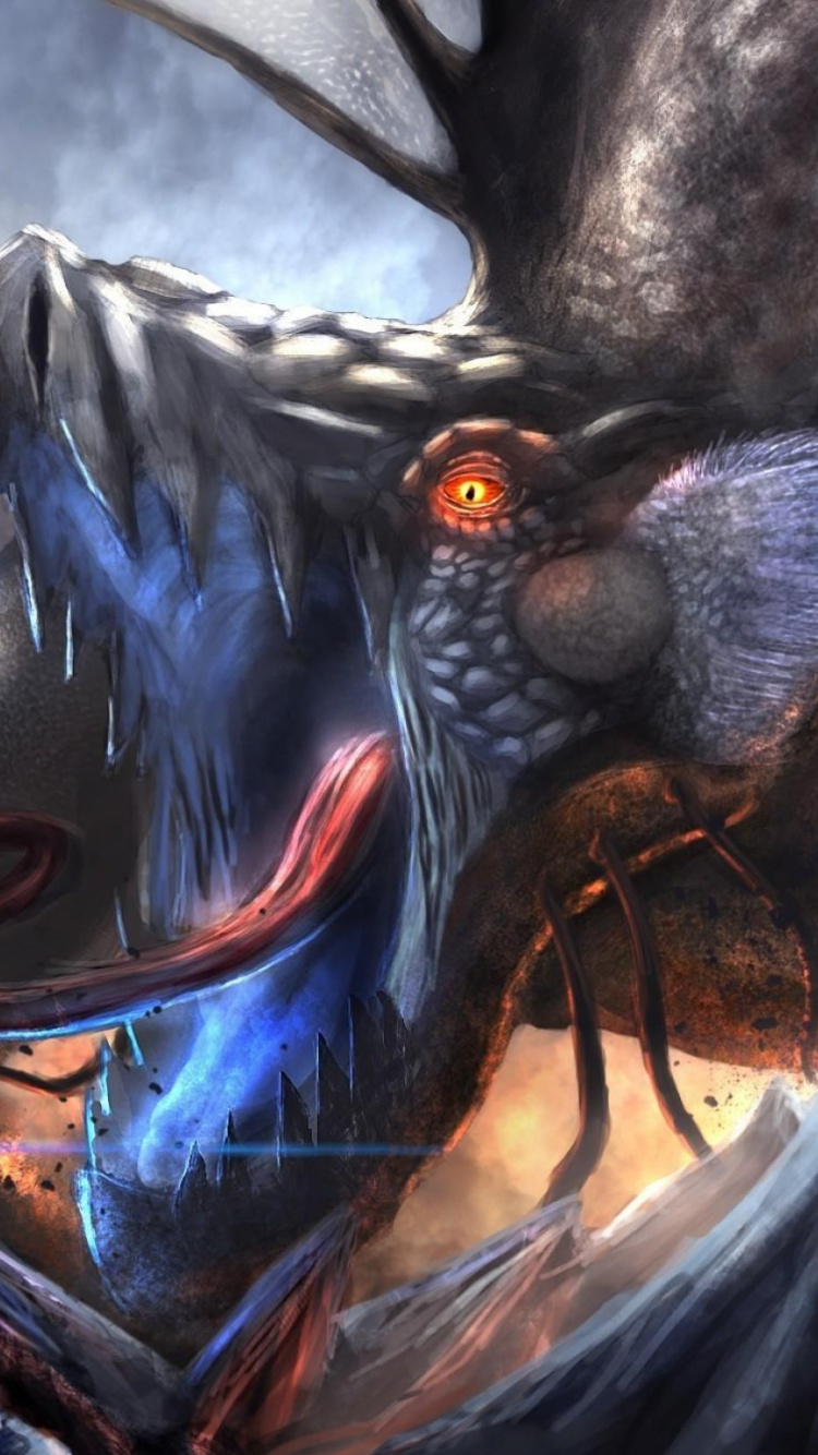 Black and Blue Dragon Illustration. Wallpaper in 750x1334 Resolution