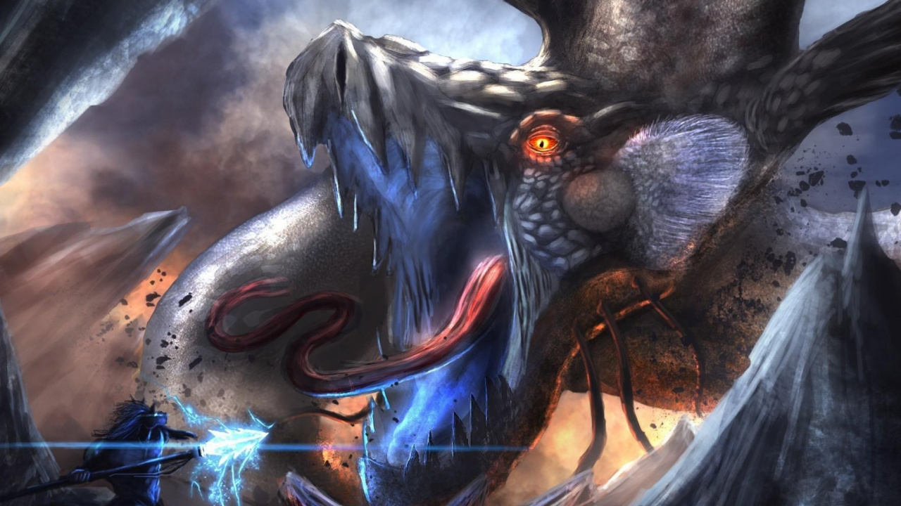 Illustration de Dragon Noir et Bleu. Wallpaper in 1280x720 Resolution