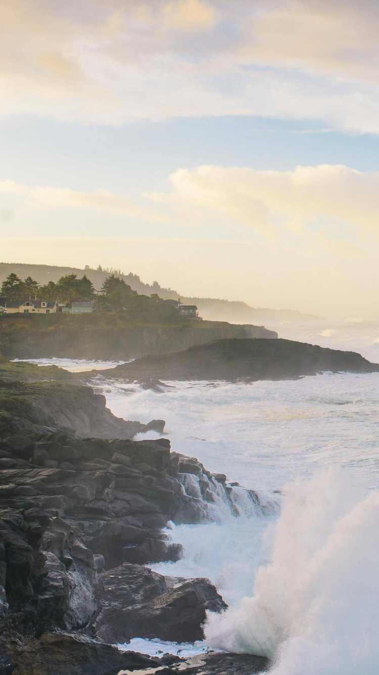 Ocean Waves Crashing on Shore During Daytime. Wallpaper in 750x1334 Resolution