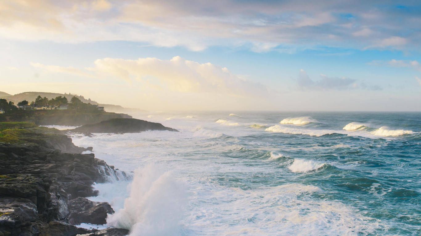 海岸, 大海, 岸边, 海洋, 风波 壁纸 1366x768 允许