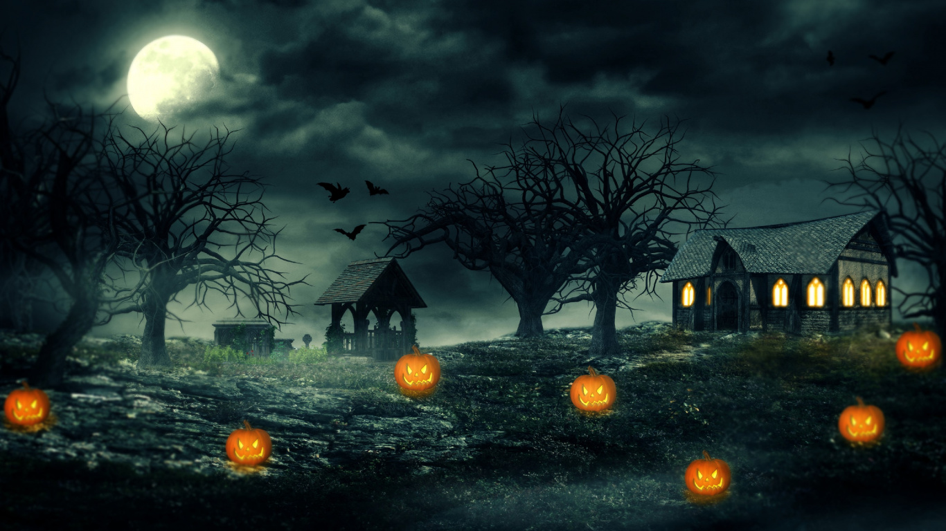 Halloween Haunted House, Haunted House, Haunted Attraction, Nature, Moonlight. Wallpaper in 1366x768 Resolution
