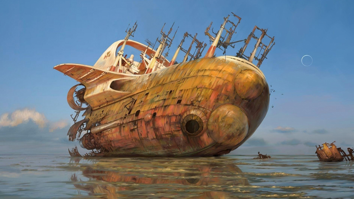 Braunes Schiff Auf Gewässer Tagsüber. Wallpaper in 1366x768 Resolution